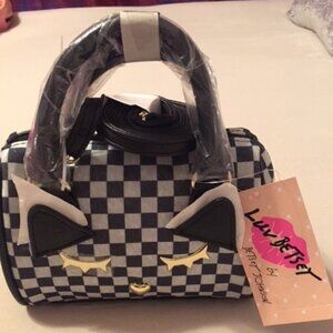 Luv Betsey Johnson Black and White Cute Fun Cat Face Cross Body/with handles.NWT